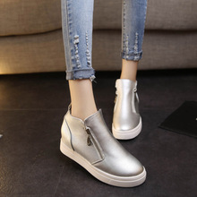 Fashion Women’s Shoes Women Casual Ankle Boots Hight Increasing Wedges PU Shoes Women Round Toe Platform Shoes Spring New