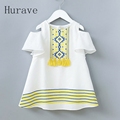 Hurave girls summer fashion dress print tassel strapless girls clothing children pattern cute summer dress vestidos