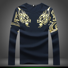 2016 fall & spring cotton male t shirts printing dragon casual men’s long-sleeved korean round neck T-shirt Free shipping M-5XL