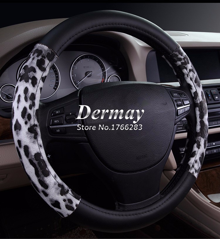5_New arrivals fashion personalized leopard print women men black gold car steering wheel cover 4 seasons universal free shipping