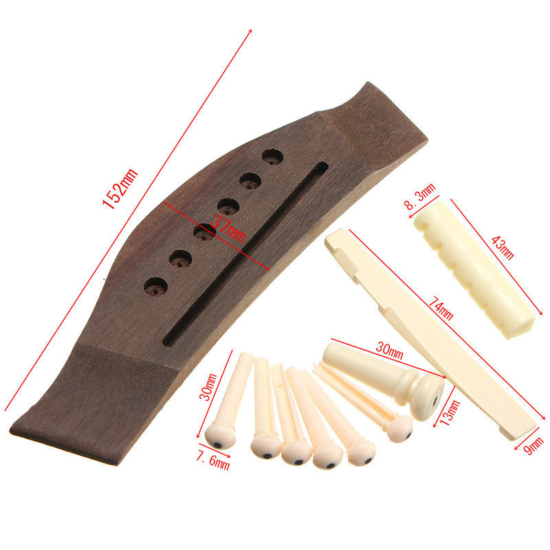 1 Set Professional Universal Acoustic Guitar Bridge + Bone Bridge Pins