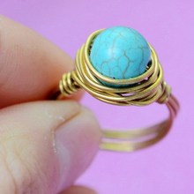 Fashion Turquoise Quartz Gems Round Cut Natural Stone Rings Gold Plated Ring For Womens Wedding Rings