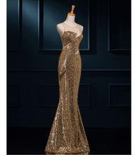 Sexy Gold Sequins Evening Dresses 2016 Mermaid Prom Dresses Illusion Back Side Zipper Fancy robe de soiree Real Photos