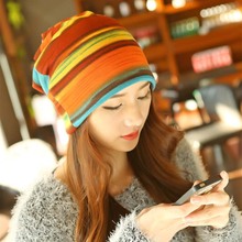 New Women Multifunction Colorful Striped Hat France Cashmere Autumn Winter Fashion Scarf Hat Hot Sale Girl All Match Cap