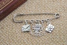 12pcs HP inspired Wizard owl post themed charm with chain kilt pin brooch (50mm)
