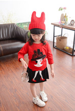2016 New Spring children clothing sets kids girl fashion print sweatshirt & kilt/skirt set (2-7 years)