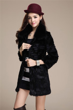 Free shipping new Genuine Rabbit Fur Coat with fox fur collar Women Long full pelt rabbit fur jacket winter fur big size 4XL