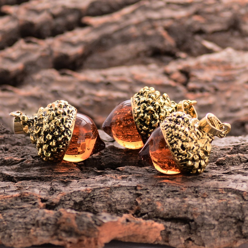 2015 New Fashion Antique Bronze/Silver/Gold Plated Water Drop Glass Acorn Oak Pendant Necklace For Women