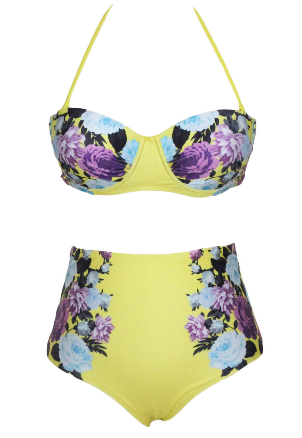 Yellow-Flower-Flock-High-Waisted-Bikini-LC41291-24553