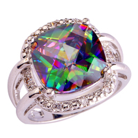 Charming Women Jewelry Rainbow Sapphire 925 Silver Fashion Ring Size 7 8 9 10 New 2015Free Shipping Wholesale