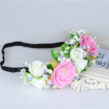 Bohemian Style Rose leaves Flower Hairband Girl Wedding Wreath Bridal Headdress Forehead Headband Hair Head Band Accessories