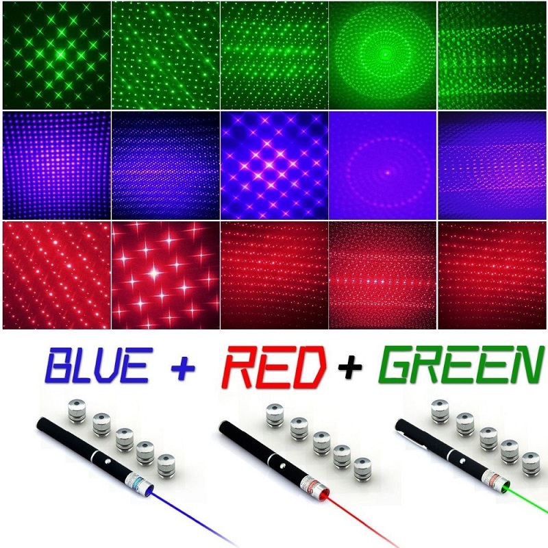 Top Quality 3 unids 6in1 5mW Green laser Pointer Pen red Blue Beam laser pointer High Power Green laser Presenter caneta caps
