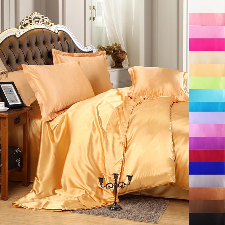 Luxury satin silk bedding set super king queen twin size,Quilt duvet cover set bed sheet linen set Black white blue purple &45