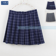Navy blue/Gray classical Grid pleated skirts Japanese school Girls student high waist plaid pleated skirt Cosplay school uniform