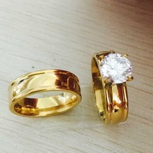2015 new Wedding rings wide 6mm 18K yellow Gold filled 316L Titanium steel large CZ diamond