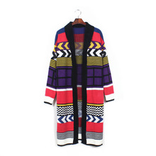 Colorful European Brand New 2015 Christmas Geometry Plaid Women s Long Cardigans Feminas Cape Collar Sweater