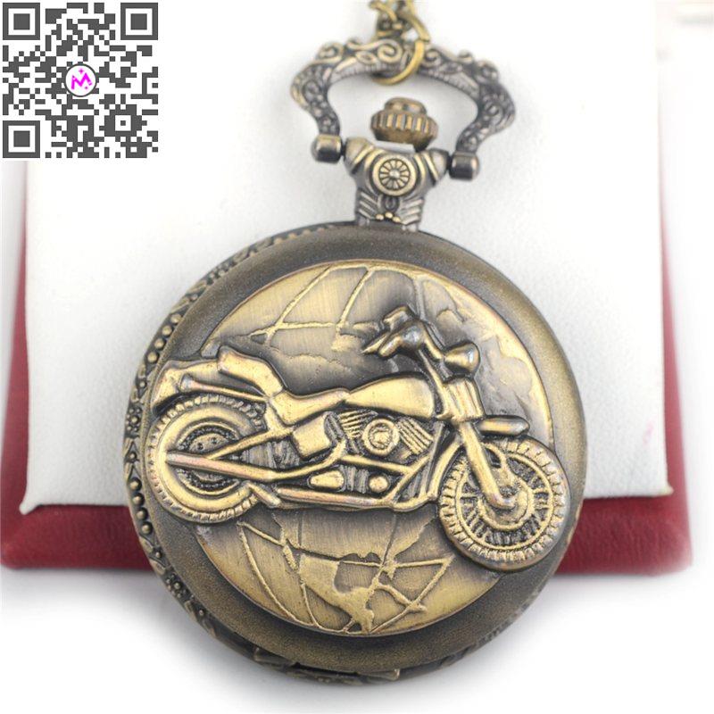 Vintage Retro Bronze Motorcycle Motorbike MOTO Pocket Watch Necklace Pendant Quartz Watch Relogio De Bolso Men
