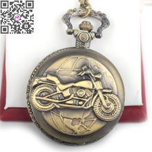 Vintage Retro Bronze Motorcycle Motorbike MOTO Pocket Watch Necklace Pendant Quartz Watch Relogio De Bolso Men Gift