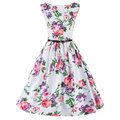 New Women Casual Summer Dress Elegant Floral Print Dress Andrey Hepburn Retro Robe Rockabilly 50s Vintage
