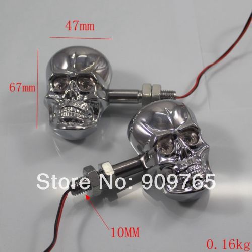 1 Pair Chrome LED Skull Turn Signals Light for Suzuki Marauder S40 M50 C90 Gsxr Honda