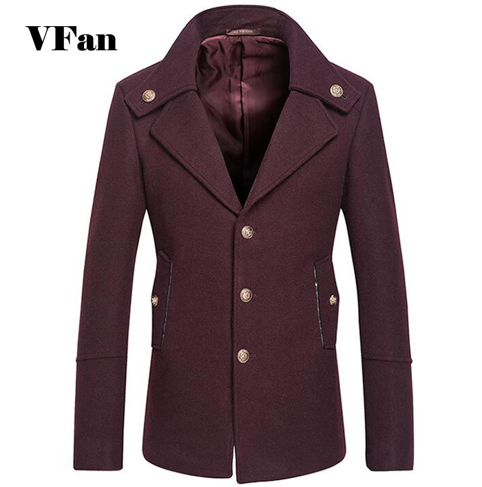 Autumn Winter Fashion Wine Red Woolen Coat Brand Design Slim Fit Coat British Style Turn-down Collar Jacket Z2063-Euro