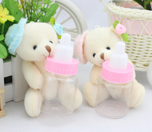 Super cute 8pcs 9cm bouquet wedding joint teddy bear hold bottle little plush bag phone pandent doll stuffed toy gift wholesale