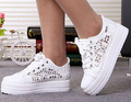 Plus size 3 5cm Women Platform Flats Fashion Lace Hollow Floral White Casual Canvas Shoes Low