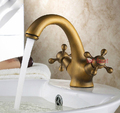 Antique Brass Bathroom Sink Faucet Basin Mixer Tap Double Cross Head Handle