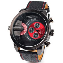 Oulm 3130 hombres reloj militar con doble Movt números y tiras horas Marks cuero banda de cuarzo deportes hombres reloj 2015