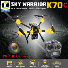 Free shipping!K70C 2.4GHz 4CH 6 Axis 3D Flips Headless 2MP 720P HD Camera RC Quadcopter Drone