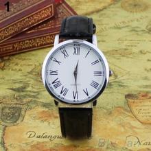Men s Casual Business Roman Numerals Round Leatheroid Analog Quartz Wrist Watch 2878