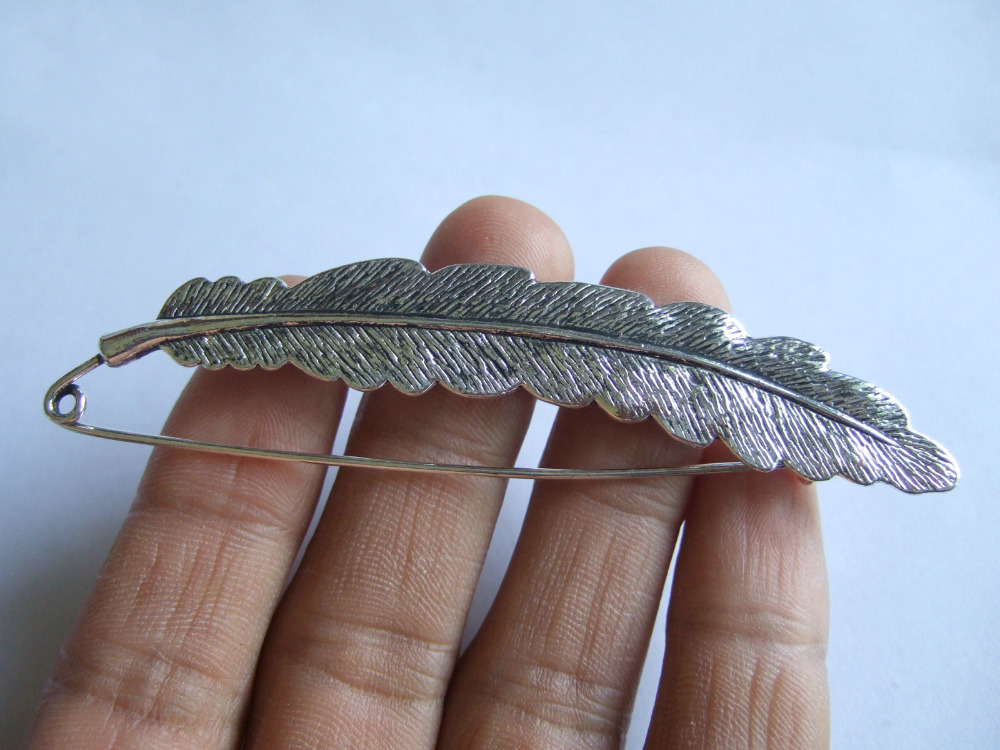 Antique Silver Large Feather Durable Strong Metal font b Kilt b font Scarf Brooch Safety Pin
