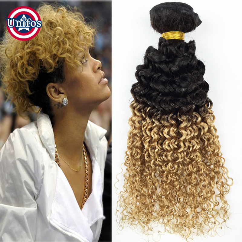 Blonde Ombre Brazilian Hair Curly 3 Bundles 2 Tone Human Hair Ombre Hair Extensions Brazilian Blonde Curly Hair Weave Ombre Hair