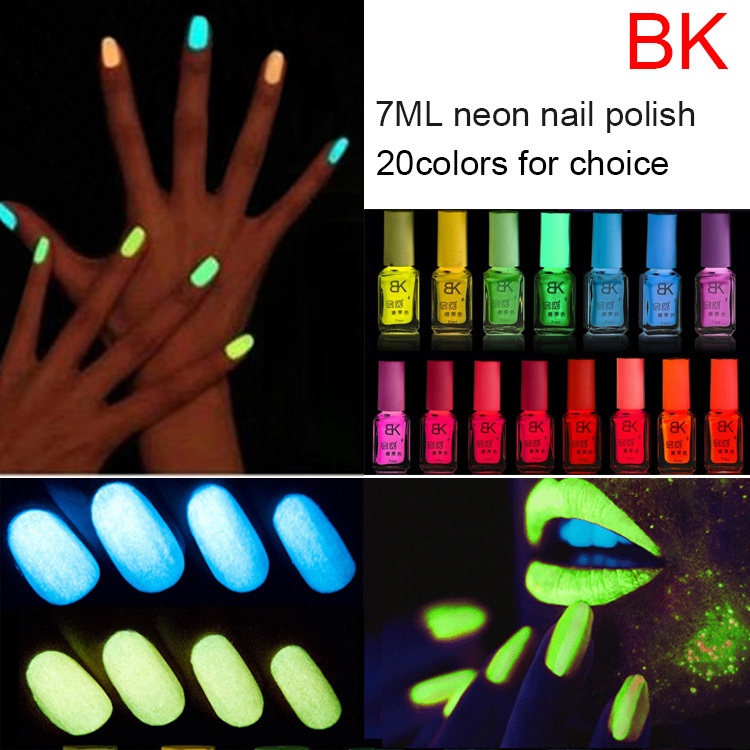 1 pcs free shipping 20colors candy Non-toxic Fluorescent nail Lacquer neon glow in dark nail polish nail art varnish for party