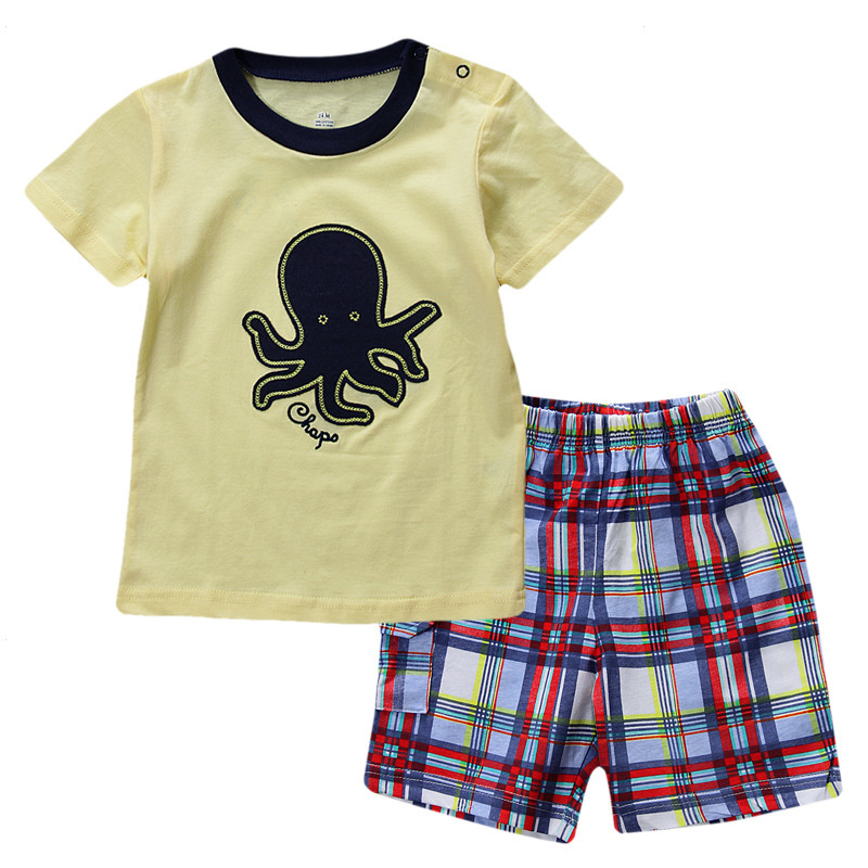 JTS223, octopus, 9sets/lot, summer boys clothing sets, short sleeve t shirts sets for 1-6 year, 100% cotton