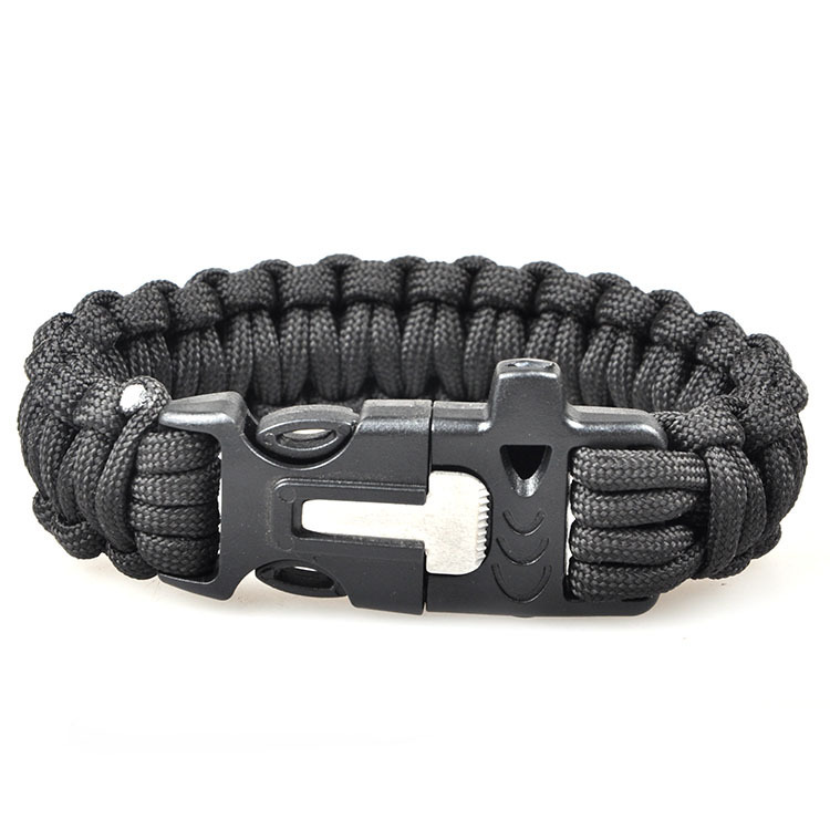 2016 4 In 1 Flint Fire Starter Whistle Outdoor Camping Survival Gear Buckle Travel Kit Paracord