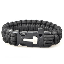 2016 4 In 1 Flint Fire Starter Whistle Outdoor Camping Survival Gear Buckle Travel Kit Paracord Escape Rope Bracelet UD-IQB022