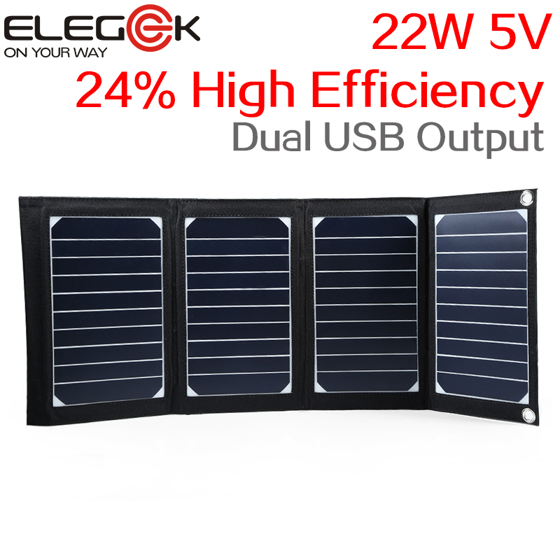 ELEGEEK 22W 5V Folding Solar Panel Portable High Efficiency Sunpower Dual USB Output Solar Panel Charger for iPhone & 5V Device ELEGEEK 22W 5V Folding Solar Panel Portable High Efficiency Sunpower Dual USB Output Solar Panel Charger for iPhone & 5V Device