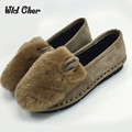 2017 Winter Fur Flats Shoes Woman Pointed Toe rubbit Shoes Dress Shoes Slip on Zapatos Mujer