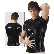 2015 new fashion sexy black short sleeve latex rubber casual shirt for man plus size hot sale