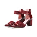 women sandals leather rhinestone thick high heels Women High Heeled Pumps Woman Red Dress Shoes Square
