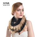 YCFUR 2016 Winter Ring Scarves Women New Arrival Genuine Rex Rabbit Fur Wraps With Raccoon Dog