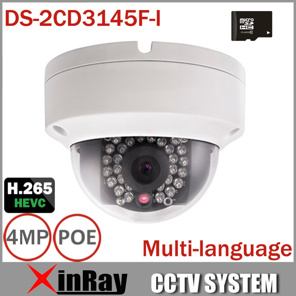 Гаджет  Newest V5.3.3 Multi-Language DS-2CD3145F-I Full HD 4MP Support H.265 HEVC with TF Card Slot Mini Dome POE IP CCTV Camera None Безопасность и защита