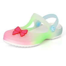 2015 New Trench Girls Sandals for Summer Gradient Colors Children Antiskid Sandal Princess Kids Plain Bow