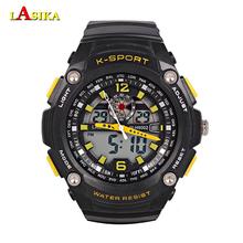 Lasika nuevos hombres de la llegada relojes deportivos Dual de tiempo que muestra relojes a prueba de agua luz LED Multi-functions relojes de cuarzo digitales