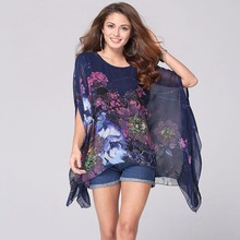 lztlylzt 2016 New Summer Casual Flower Kimono Women Tops Chiffon Blouse Shirt Women Batwing Sleeve Blusas Ladies Clothes
