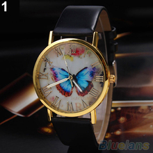 Creativa la mariposa Vintage imitación de cuero de cuarzo reloj de pulsera analógico vestido mujeres 2LSD