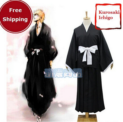 Kurosaki Ichigo Cosplay Costumes Anime Bleach Free Shipping (Kimono + Pants + Waistband)