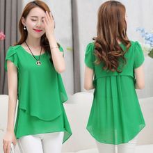 Brand new 2016 fashion women blouses plus size loose casual blusas sexy solid short sleeve o-neck summer chiffon shirt tops