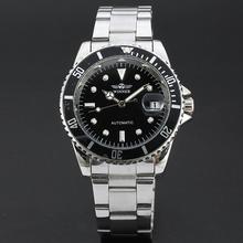 WINNER Best Sale Men Classic Business Automatic Mechanical Wrist Watch Stainless steel Band Rotation Case Calendar